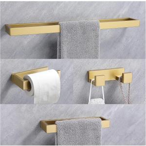 Lairuier Bathroom Hardware Accessories Set, Brushed Gold 4-Piece Bathroom Hardware Set Including Towel Bar,Towel Holder, Toilet Paper Holder, Towel Hook, Stainless Steel Bath Towel Bar Set