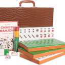 Chinese Mahjong Set, Mahjong Game Set with 146 Numbered Large Tiles (1.5", Green), Mahjong Tiles Set with Brown Carrying Case