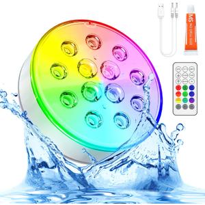Pool Lights, Upgraded Rechargeable Submersible LED Lights with Remote Waterproof 16 Colors Hot Tub Underwater Light for Inground Pool, Pond, Aquarium, Bath, Party, Vase