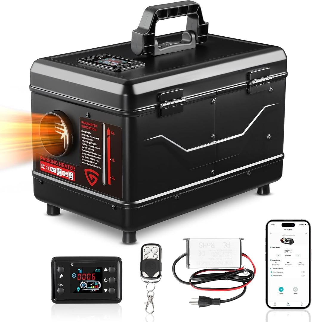 Diesel Heater 110V/12V/24V 8KW, All-in-One 5L Air Diesel Parking Space Heater Come with APP Remote Control and LCD Screen Suitable for Home Shop Garage RV Trailer Boat, Black