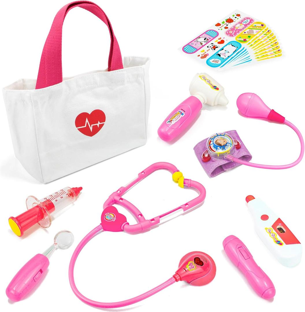Liberry Doctor Kit for Toddlers 3-5 Years Old, 18-Piece Doctor Bag Pretend Play Toys, Durable Medical Kit with Toy Stethoscope, Pink Doctor Gift for Girls