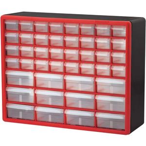 Akro-Mils 44-Drawer Plastic Drawer Storage Cabinet for Garage Organization, Bead Organizer, Building Bricks Storage, Teacher Toolbox, Makeup Organizer, 20" W x 6" D x 16" H, 10144 Red
