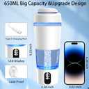 Hydrogen Water Bottle Generator Hydrogen Rich Infused Cup Portable Hydro Ionizer Machine with SPE/PEM, No Chlorine, 22 Oz 650ml Large Capacity for Home Office Exercise, White