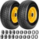 11x4.00-5 Lawn Mower Tires Flat Free, Zero Turn Mower Front Tires, 11x4-5 Solid Lawn Tractor Wheel with Rims, 3/4" or 5/8" & 1/2" Precision Bearings, 3.4"-3.9"-4.9"-5.9" Center Hub (2 Pack Yellow)