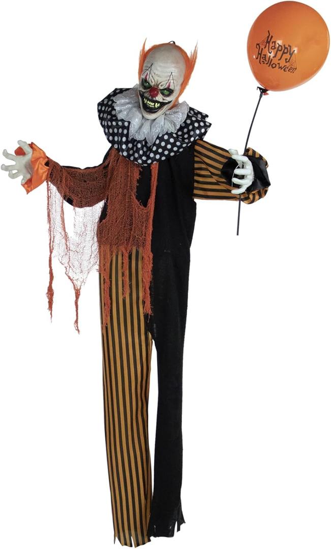 Haunted Hill Farm Life-Size Scary Talking Clown, Halloween Animatronic with Motion and Touch Activated Lights and Sounds, Battery Operated Indoor or Covered Outdoor Halloween Decorations