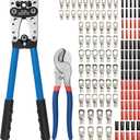 Battery Cable Lug Crimping Tool Kit for AWG 10-1/0 Electrical Lug Crimper with 64pcs Ring Terminals and 110pcs Heat Shrink Tubing