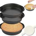 8" Round Cake Pan, 3PCS Nonstick Cake Pans with 100 PCS Parchment Paper, Carbon Steel Cake Baking Pans with Handle, Dishwasher Safe