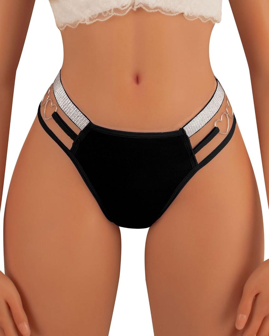 Women's Shine Strap Underwear Sexy Comfortable Panties Underwear (Black 359)