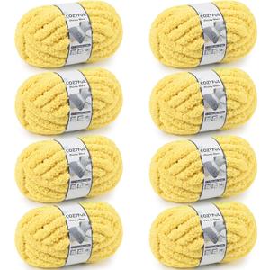 Chunky Yarn for Hand Knitting - #10 Chunky Chenille Yarn, Jumbo Big Thick Chunky Yarns for Crocheting, Super Bulky Chunky Knit Blanket Yarns, 8 Skein (25 yds 8 oz Each Skein), Yellow