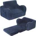 MOMCAYWEX Kids Sofa, 2-in-1 Flip-Out Foam Couch with Soft Sherpa Cover, Cozy Play Lounge Chair, Dark Blue, Medium