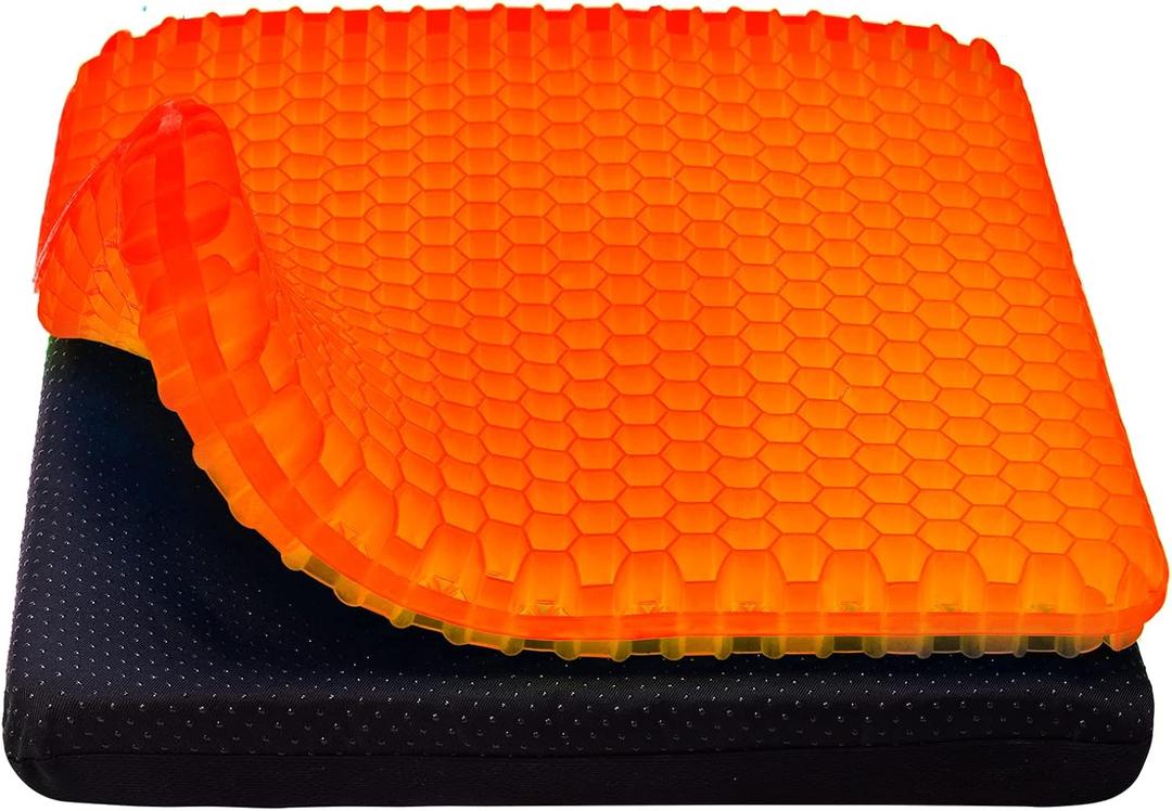 Gel Seat Cushion, Cooling seat Cushion (Super Large & Thick), Breathable Honeycomb Design Absorbs Pressure Points Seat Cushion, Gel Cushion for Office Chair, Home Car seat Cushion for Wheelchair (Orange)