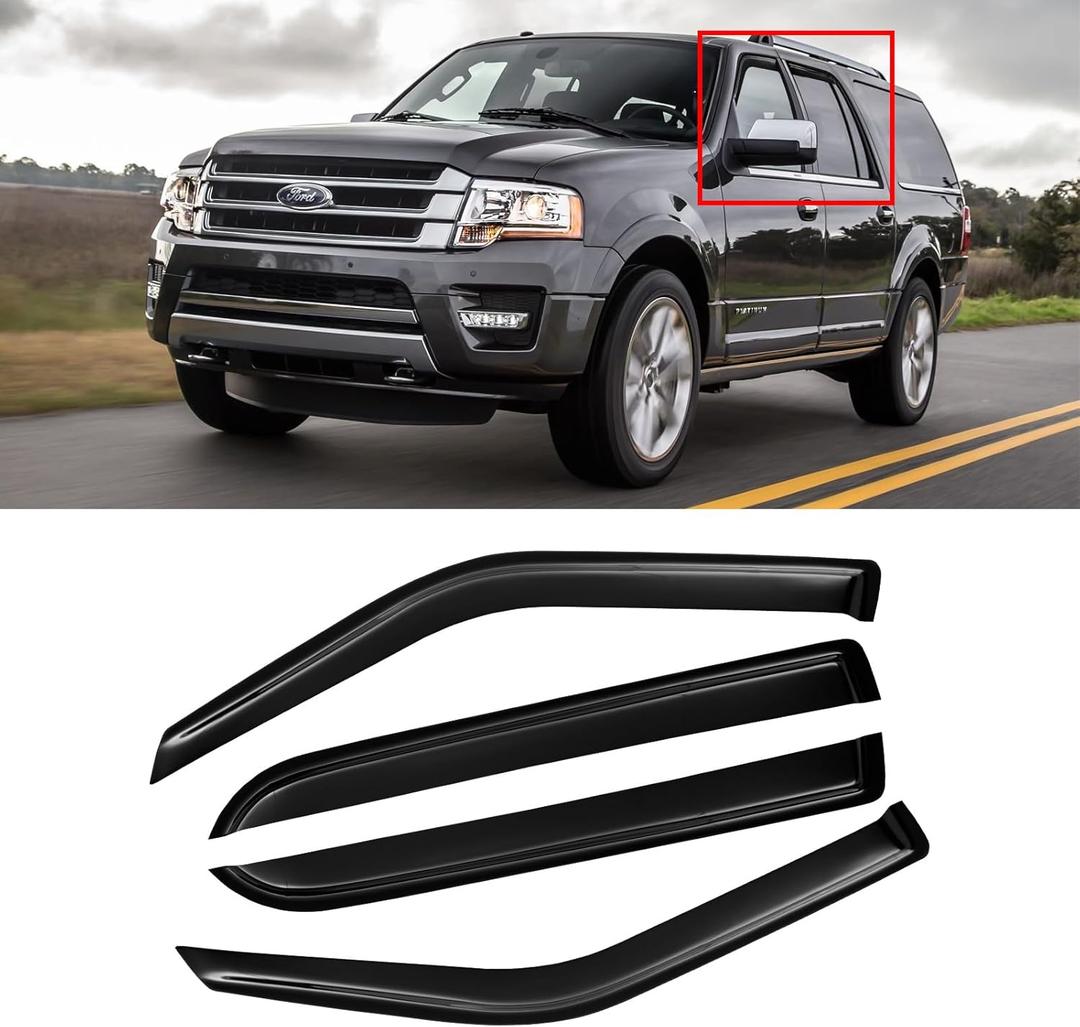 Window Visors for 1997-2017 Ford Expedition, Rain Guards Shield Vent Deflector Shade Dark Smoke for 2007-2017 Expedition XL, 1998-2017 Lincoln Navigator, Tape-On, 4PCS