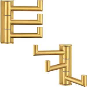 Angle Simple Towel Hooks Swivel, 304 Stainless Steel 3 Arms Foldable Hand Towel Holder, Coat Hooks, Brushed Dark Gold, 2 Pack