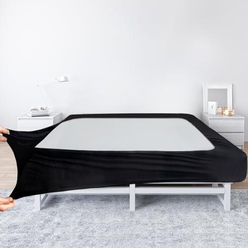 Box Spring Cover Full Size - Black Jersey Knit & Stretchy Wrap Around 4 Sides of The Box Spring, Alternative for Bed Skirt, Ultra Soft, Wrinkle & Fading Resistant