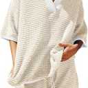 Tankaneo Womens Sweater Set 2 Piece Outfits Oversized 3/4 Sleeve V Neck Knit Tops High Waisted Shorts Lounge Sets, Large