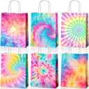 JOYGATHER 24 Pcs Tie Dye Party Favors Bags with Handles, Colorful Rainbow Goodie Gift Candy Kraft Paper Bags with 6 Different Types for Kids Adult Birthday Baby Shower Party Supplies Decorations