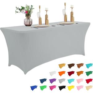 IVAPUPU 6FT Table Cloth for Rectangular Fitted Events Stretch Grey Table Covers Washable Cover Spandex Tablecloth Protector for Party, Wedding, Cocktail, Banquet, Festival