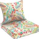 DYTXIII Outdoor Deep Seat Cushion Set, Water Repellent 24"x24" Patio Thick Cushions Replacement with Seat & Back Pillow for Patio Sofa, Wicker Chair, Couch - Pretty Paisley, 24x24"x4"