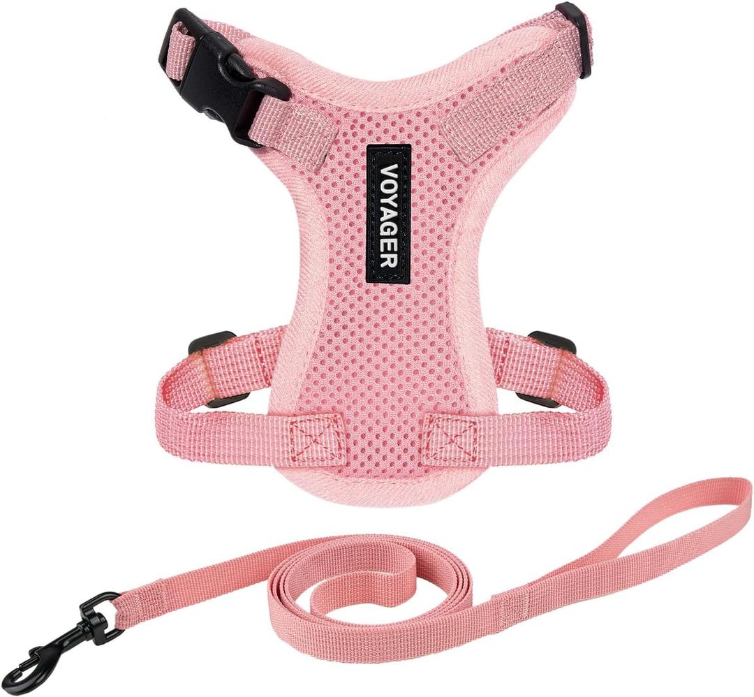 Voyager Escape-Proof Step-in Lock Cat Harness & 5ft Neoprene-Handle Leash Set All-Weather Mesh with Reflective Stitching for Small to Large Cats by Best Pet Supplies, Pink, XXXS (XXXS (Chest: 10.5 - 13"))