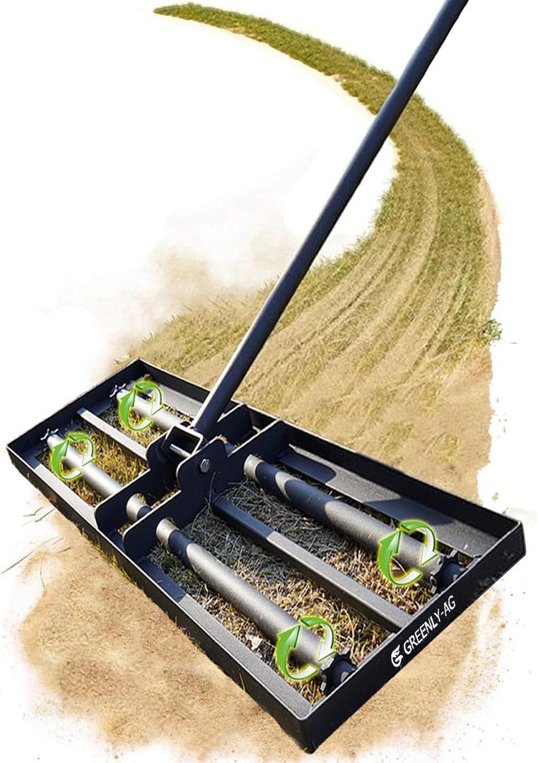 30" Heavy Duty Lawn Leveling Rake, 6.5FT Soil Leveler Tool, with 4 Spiked Wheels & Smooth Roller, Landscaping and Restoration Soil Sand Dirt Surfaces, for Garden Yard Farm Golf Course