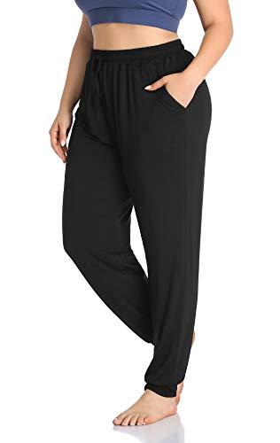 ZERDOCEAN Women's Plus Size Casual Lounge Yoga Pants Comfy Relaxed Joggers Pants Drawstring with Pockets Black 3X