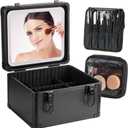 Makeup Case with Lighted Mirror, Travel Makeup Bag Organizer with 3CCT LED Mirror, Cosmetic Bag for Women with Adjustable Divider, Makeup Storage Box with Lock, Waterproof Travel Train Case