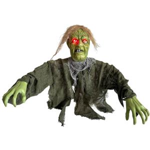 Halloween Outdoor Decoration Luminous Green Face Zombie Ground Plug, Electronic Animation Zombie Prop, with Glowing Red Eyes, for Cemetery Lawn Yard Haunted House