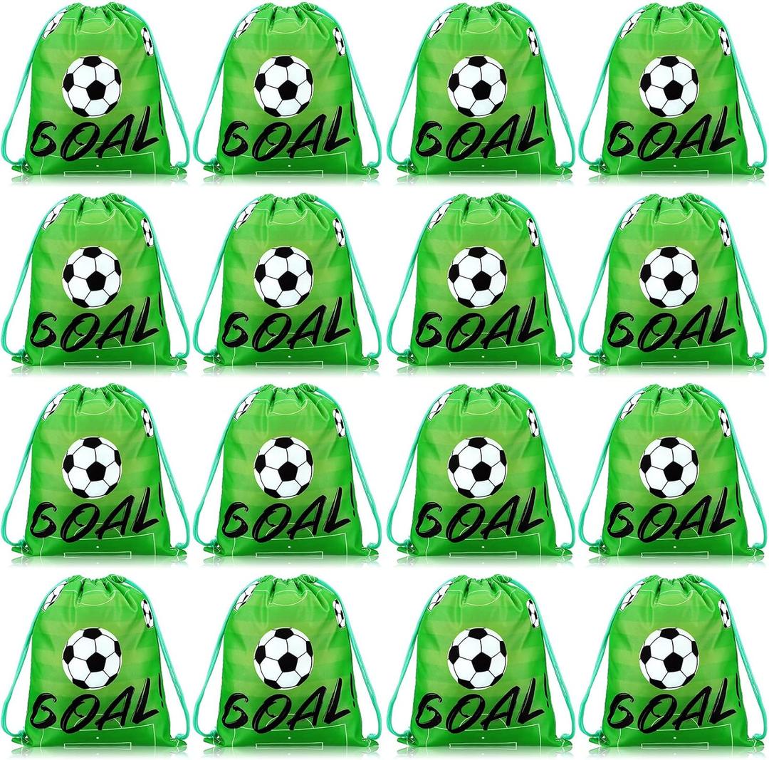 Shappy Pack of 16 Soccer Drawstring Bags for Party Favors 12 x 10 Inch Treat Candy Goodie Gifts Bags Team Supplies Sport Birthday Party Favors (Green)