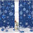 Christmas Sheer Curtains 72 Inches Long, Navy Blue Christmas Balls Winter Snowflake Window Treatment Panels Light Filtering Rod Pocke Curtain Voile Drapes for Bedroom/Living Room Each 52" W x 72" L