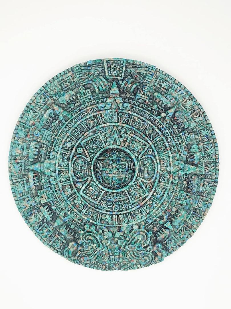 Genrico Aztec Stone Wall Calendar Decor Mayan Sculpture Green Malachite Mexican Souvenir Handmade god Teotihuacan 6.8 in Diameter - Weight 22 oz Genrico Aztec Stone Wall Calendar Decor Mayan Sculpture Green Malachite Mexican Souvenir Handmade god Teotihuacan 6.8 in Diameter - Weight 22 oz