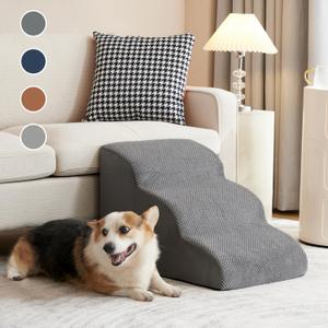 Premium 3-Step Pet Stairs & Steps for Small Dogs, Cats & Older Dogs - Non-Slip, High Density 30D Foam (Dark Grey)