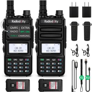 2 Pack Radioddity GM-30 GMRS Handheld Radio 5W Long Range Two Way Radio for Adults, GMRS Repeater Capable, with NOAA Scanning & Receiving, Programming Cable, Display SYNC, for Off Road Overlanding