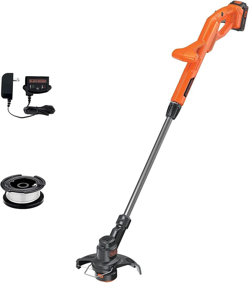 BLACK+DECKER 20V MAX Weed Wacker Cordless String Trimmer Edger Lawn Tool, 10-Inch Electric Weed Eater with Automatic Feed Spool, Ergonomic, Battery and Charger Included (LST201)