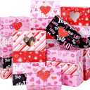 MIMIND 36 Pack 7.8 x 4.7 x 2.75 Inch Valentines Day Bakery Cookie Boxes with Heart Window Cupcake Treat Boxes Valentines Day Candy Goody Container Boxes with Tags for Valentines Party Favors