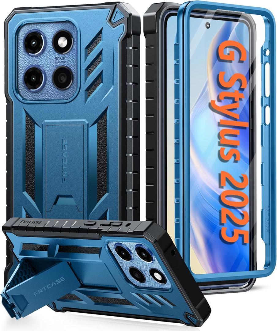 FNTCASE for Motorola Moto G-Stylus-5G-2025 Case: Military Grade Drop Proof Protection Mobile Cover with Kickstand | Matte Textured Rugged Shockproof TPU for Moto G Stylus 2025 Case - Blue