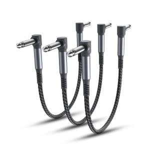 Elebase Guitar Patch Cables 6-Inch 2-Pack,6.35MM Effects Pedal Board Cord,1/4 Right-Angle Nylon Braided Instrument Audio Cable,Pedalboard Connector TS Copper Wire for Amp/Amplifier,Mixer,Electric Bass (Grey)