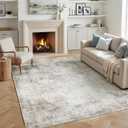 Washable Rugs 5x7 Area Rugs for Living Room,Rug for Bedroom, Vintage Distressed Non-Slip, Ultra Soft Faux Wool Carpet for Dining Room, Beige Brown for Home Office Dcor