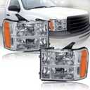 Headlights for 2007-2013 GMC Sierra 1500 2500HD 3500HD 2PC Replacements Front Head Lights Assembly Passenger Side Driver Side Headlamp Amber Reflector Chrome Housing