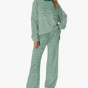 Yanekop Womens Striped Lounge Set Long Sleeve Matching Sets Oversized Pajama Sets Striped Shirt Wide Leg Pants,L