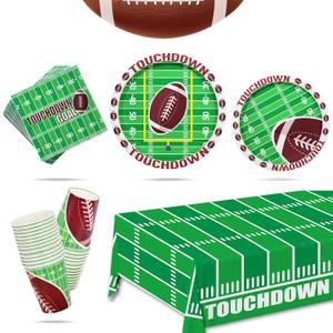 2 x Football Party Supplies Kit - Serve 25, Includes Dinner & Dessert Plates, Napkins, Cups, Tablecloth - Perfect for Football Birthday & Gameday Tailgate Parties