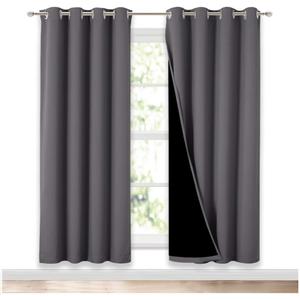NICETOWN Grey Full Shade Curtain Panels, Pair of Energy Smart & Noise Blocking Out Blackout Drapes for Dining Room Window, Thermal Insulated Guest Room Lined Window Dressing(Gray, 52 x 72 inch)
