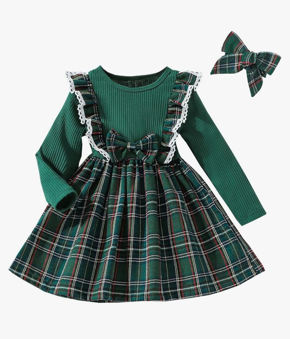 Baby Toddler Girl Fall Winter Clothes Christmas Outfit Xmas Plaid Dress Christmas Dress (100)