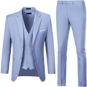 Men Suits 3 Pieces Set Slim Fit Wedding Suit Groomsmen Prom Suit Tuxedo Business Formal Casual Groom Suit Jacket Blazer Pants (Medium, Lavender)