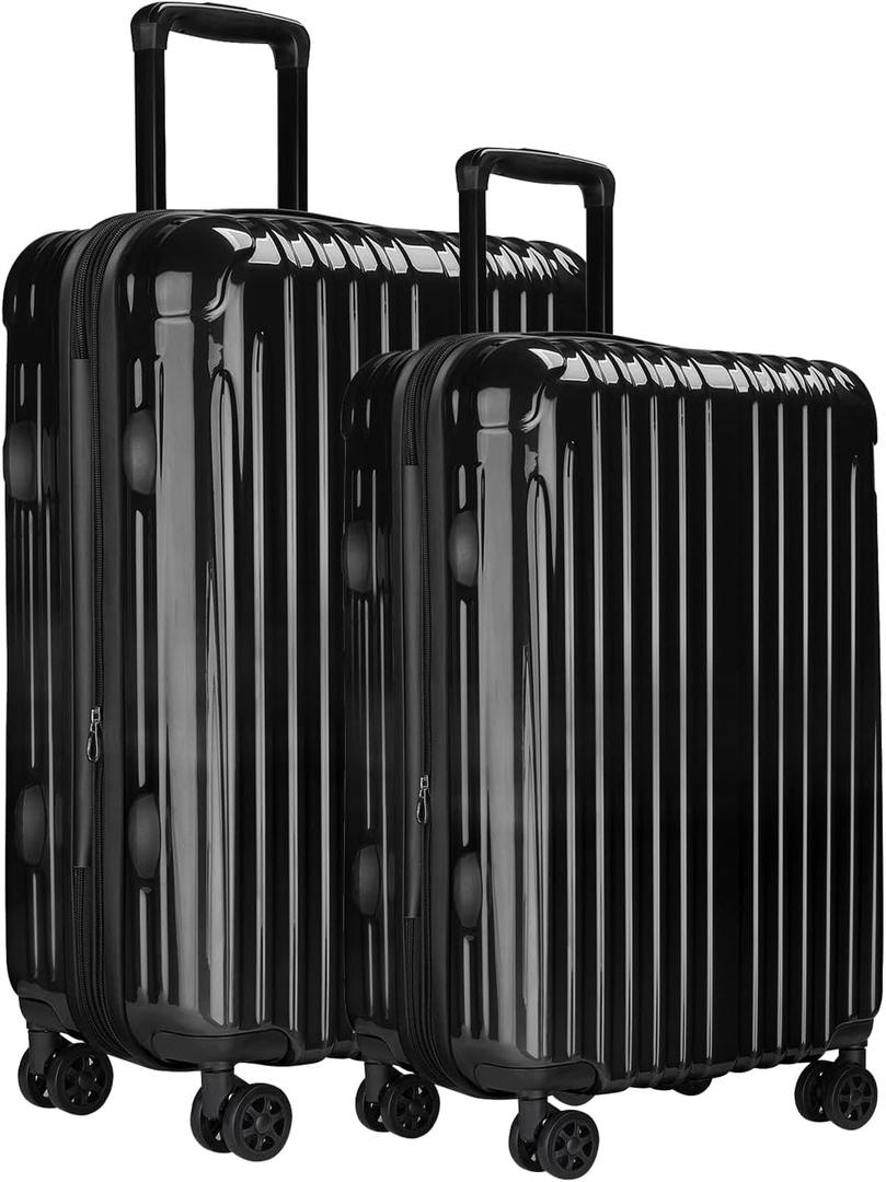 Luggage Set, 20 Inch Carry on Luggage, 24 Inch Checked Luggage Lightweight Hardside Suitcase With Spinner Wheels, TSA Lock, 2-Piece Set (All Black)