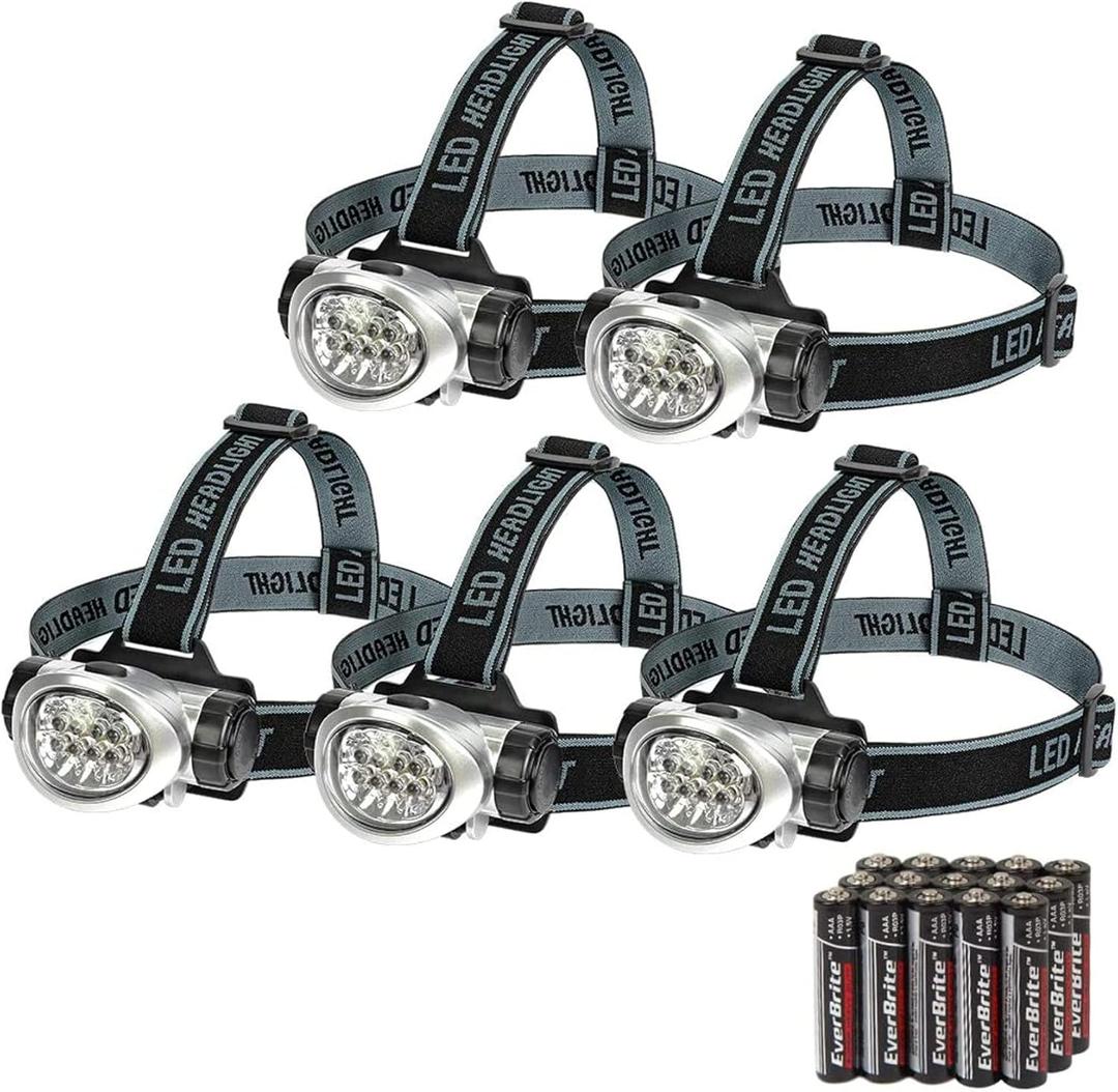 EverBrite 4-Pack LED Headlamp, 4 Lighting Modes, Pivoting Head with Adjustable Headband, Perfect for Running, Camping and Hiking, Batteries Included