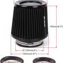 3" 3.5" 4" Inlet Car Replacement Cold Air Intake Filter 76mm 89mm 102mm 3 Sizes in 1 High Flow Performance Cone Air Filter (Black)