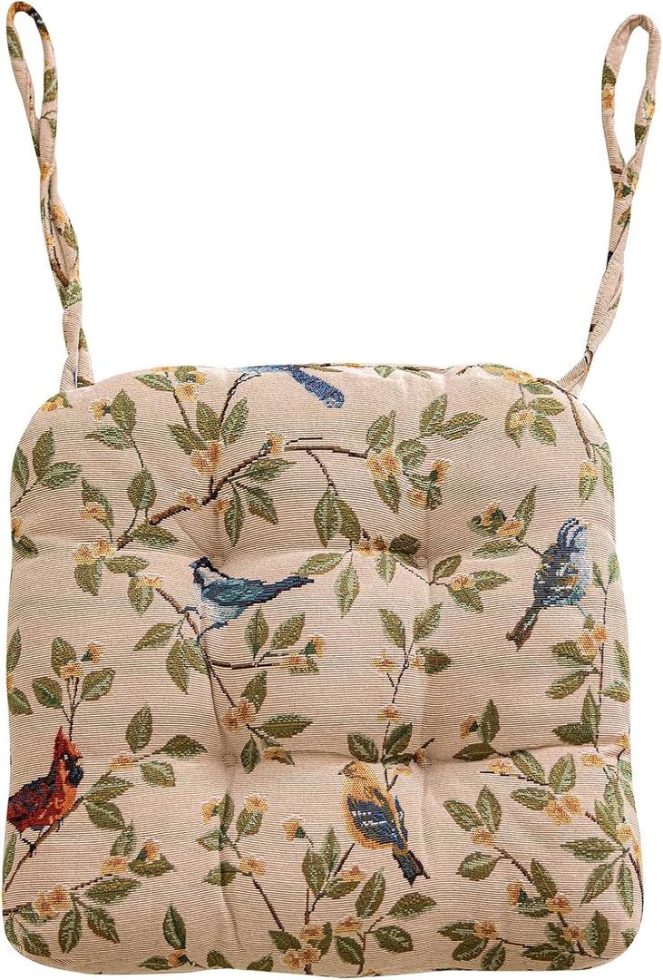 Farmhouse Bird Print Chair Cushions with Ties U-Shaped Soft Comfortable Chair Pads Non Slip Seat Cushions for Indoor Dining Room and Kitchen Chairs (White, 16"x16")