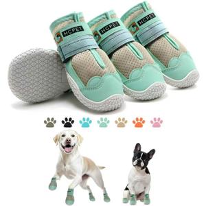 Hcpet Dog Shoes for Dogs, Dog Booties for Dogs, Anti-Slip Dog Boots & Paw Protectors for Hot Pavement Winter Snow Hiking with Reflective Straps Green Size 5, 4PCS (5 (Width 2.16 inch) for 40-58 lbs)