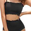 SHEKINI Women's Bikini Sets Shirred Bandeau Bikini Top High Waist Bathing Suit Removable Straps Two Piece Swimsuit XXL