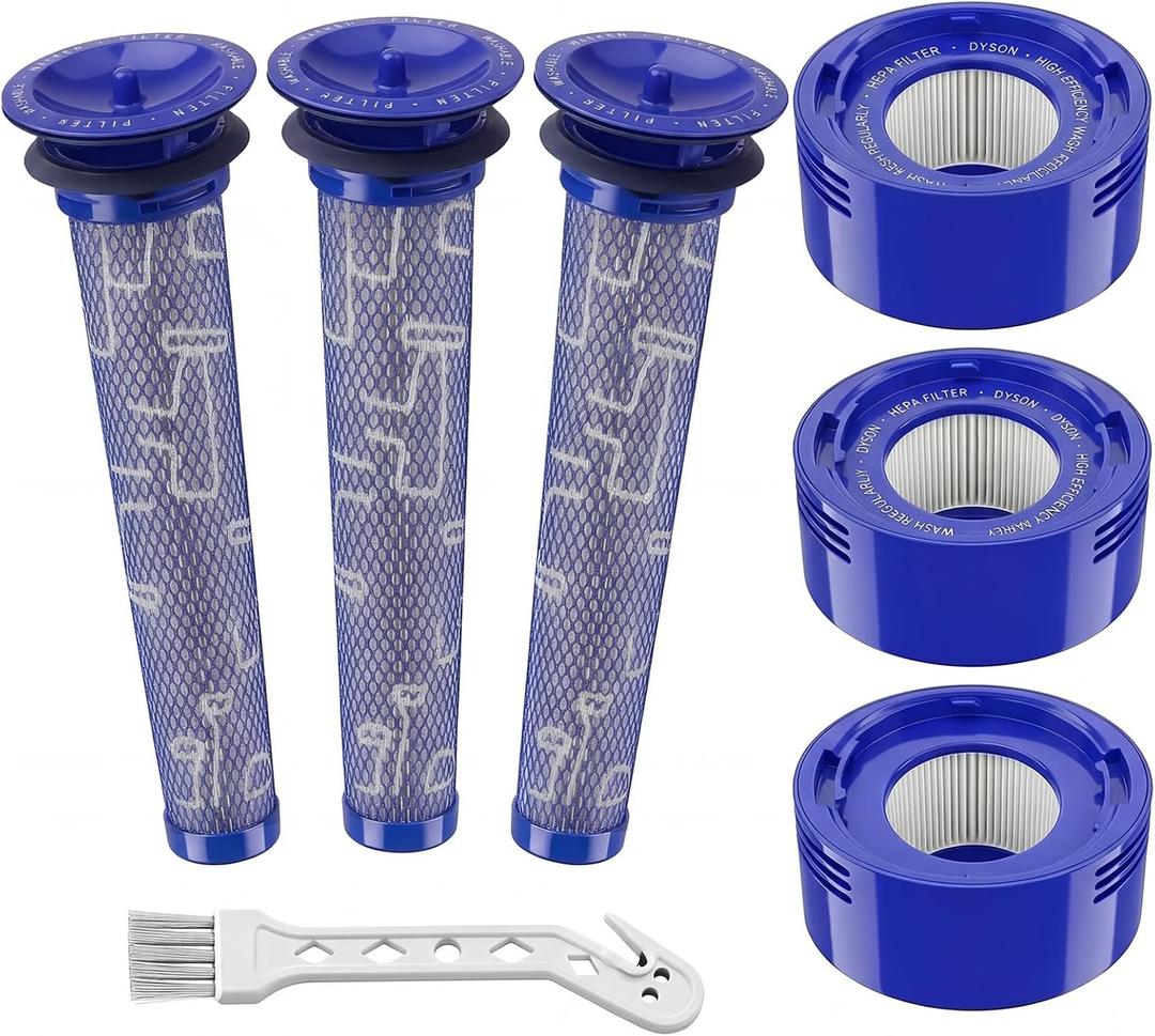 6 Pack Vacuum Filter Replacement Kit for Dyson V7, V8 Animal and V8 Absolute Cordless Vacuum, 3 Post Filter, 3 Pre Filter, Replaces Part # 965661-01 & 967478-01